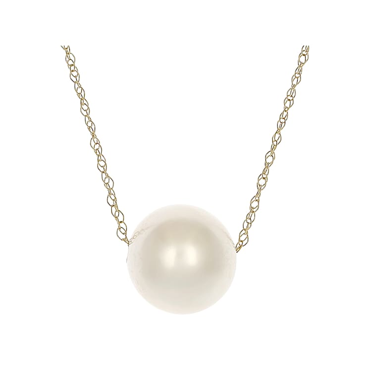 9mm Cultured Freshwater Pearl Station Necklace in 14k Yellow Gold