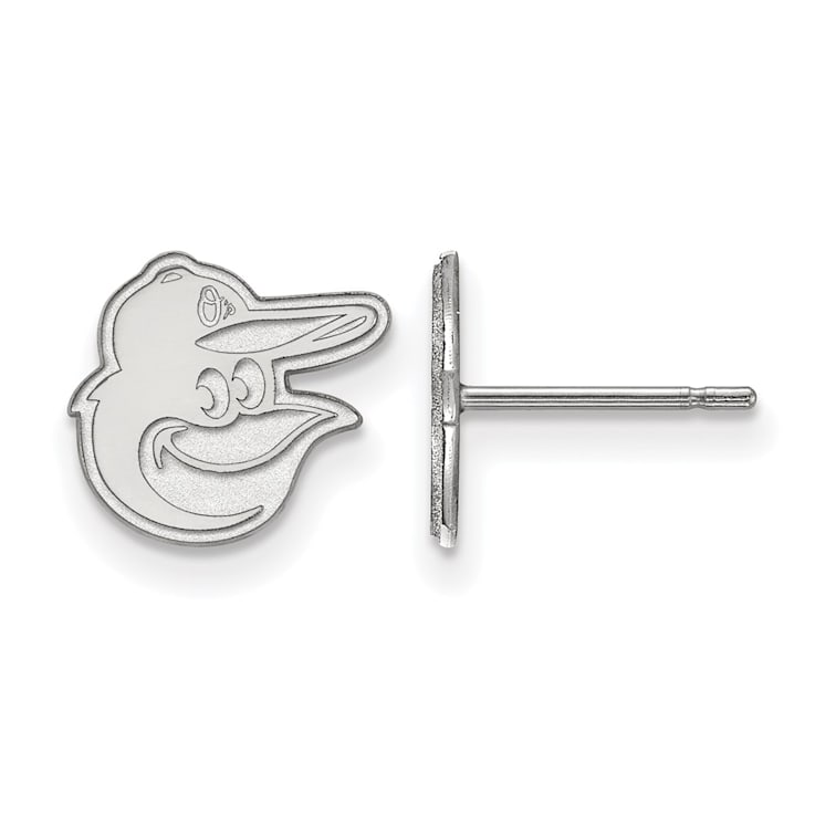 Rhodium Over Sterling Silver MLB LogoArt Baltimore Orioles Post Earrings
