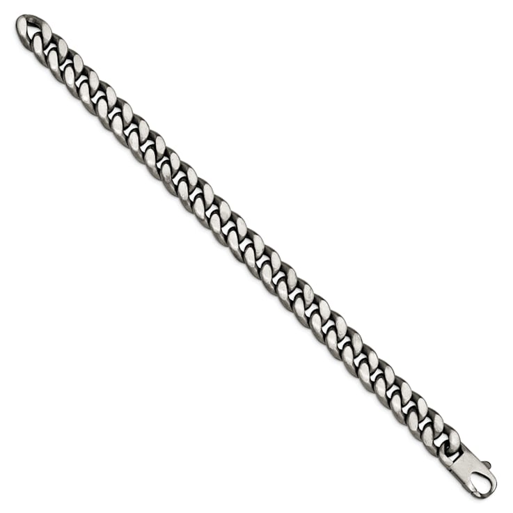 Ruthenium Over Sterling Silver Antiqued Brushed Curb Link Bracelet