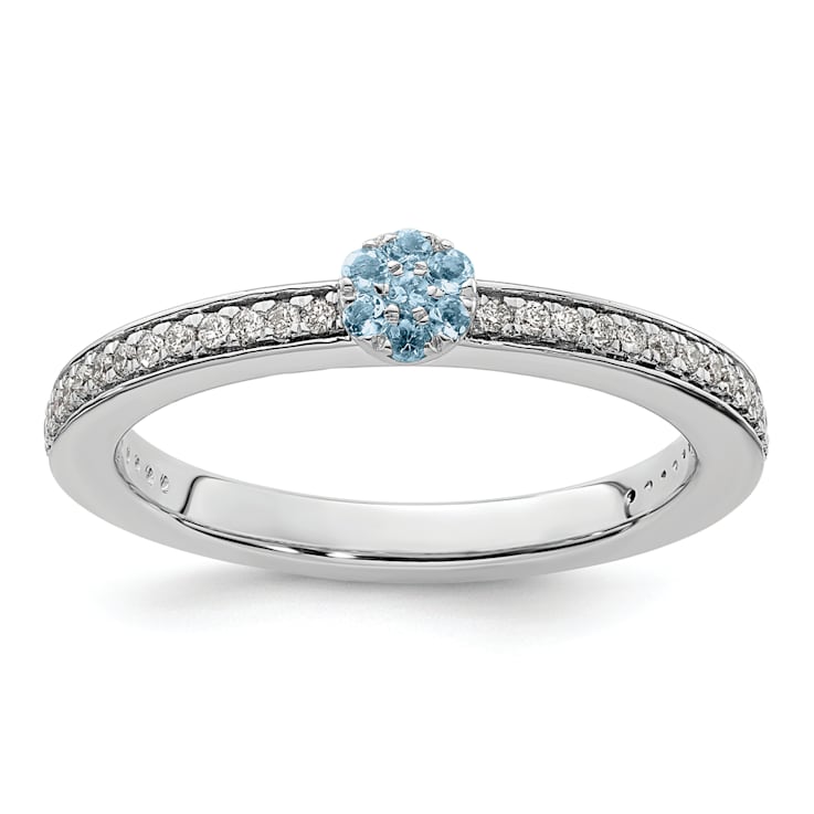 14K White Gold Stackable Expressions Aquamarine and Diamond Ring 0.075ctw