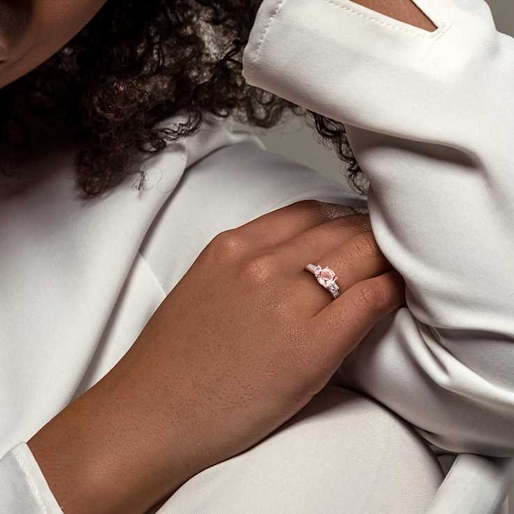 Morganite, Created White Sapphire and Diamond 10K Rose Gold Ring 1.19ctw