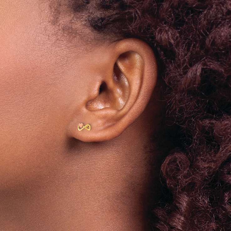 14k Yellow Gold and 14k Rose Gold Infinity with Heart Stud Earrings
