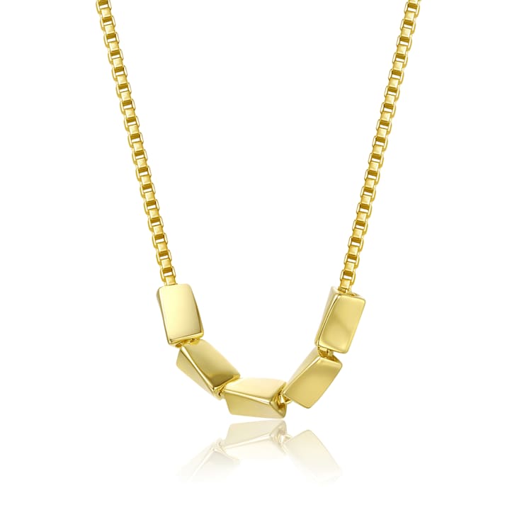 Rectangular Beaded Chain Necklace In 14K Gold Over Sterling Silver
