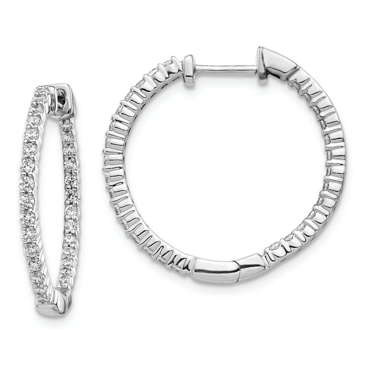 Rhodium Over 14K White Gold Oro Spotlight Lab Grown Diamond SI+, H+, In
and Out Hinged Hoop Earrings