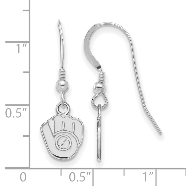 Rhodium Over Sterling Silver MLB LogoArt Milwaukee Brewers Dangle Earrings