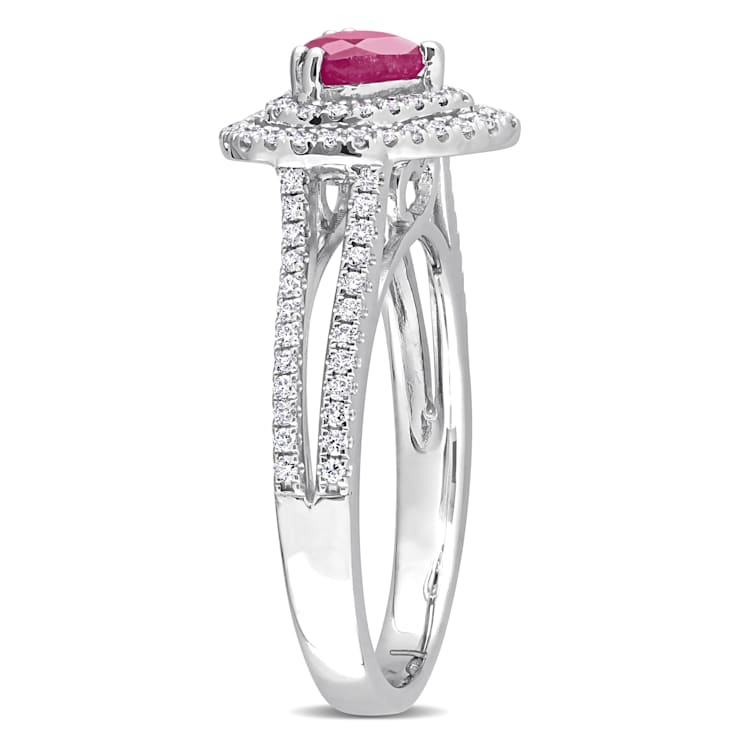 Ruby and Diamond 14K White Gold Ring 0.95ctw