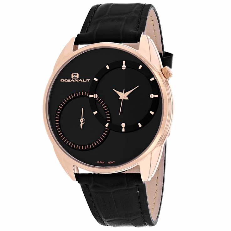 Oceanaut Men's Sentinel Black Dial, Rose Bezel, Black Leather Strap Watch