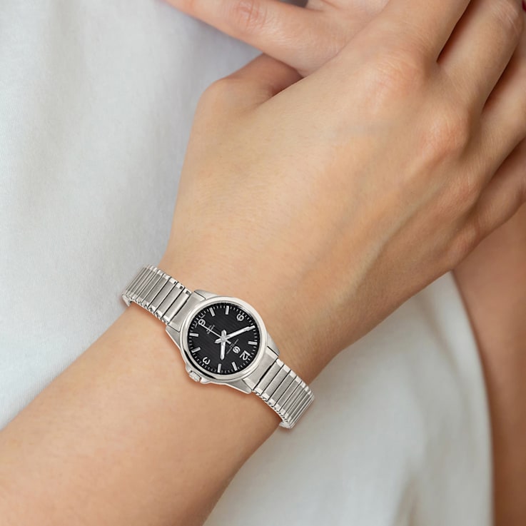 Ladies Charles Hubert Titanium Black Dial Expansion Band Watch