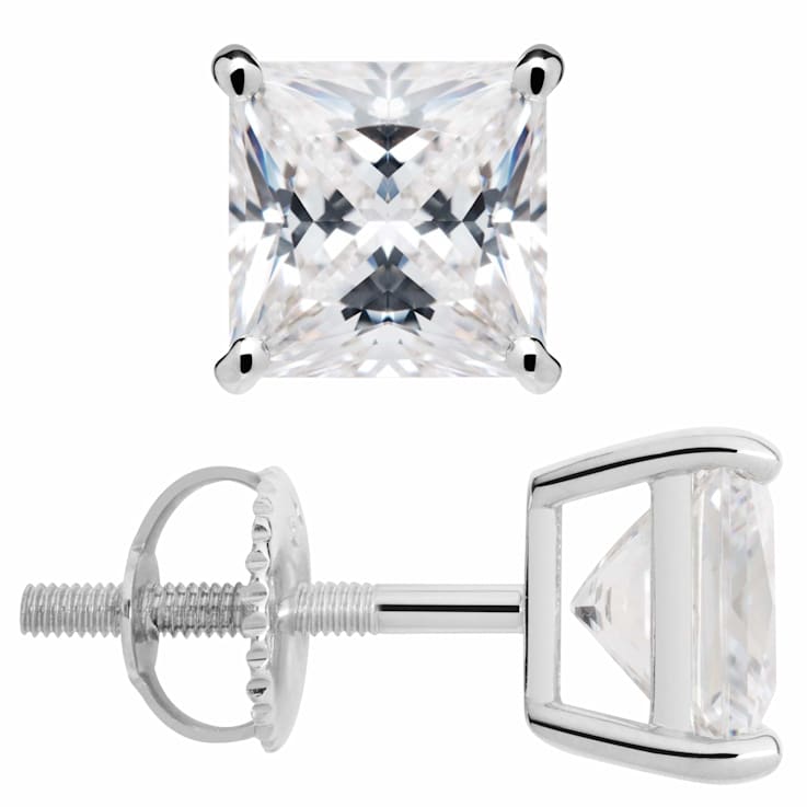 White Cubic Zirconia 14k White Gold Studs With Velvet Gift Box 3.00ctw