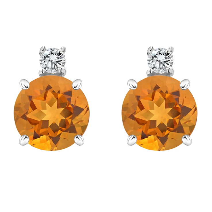 5mm Round Citrine with Diamond Accents 14k White Gold Stud Earrings