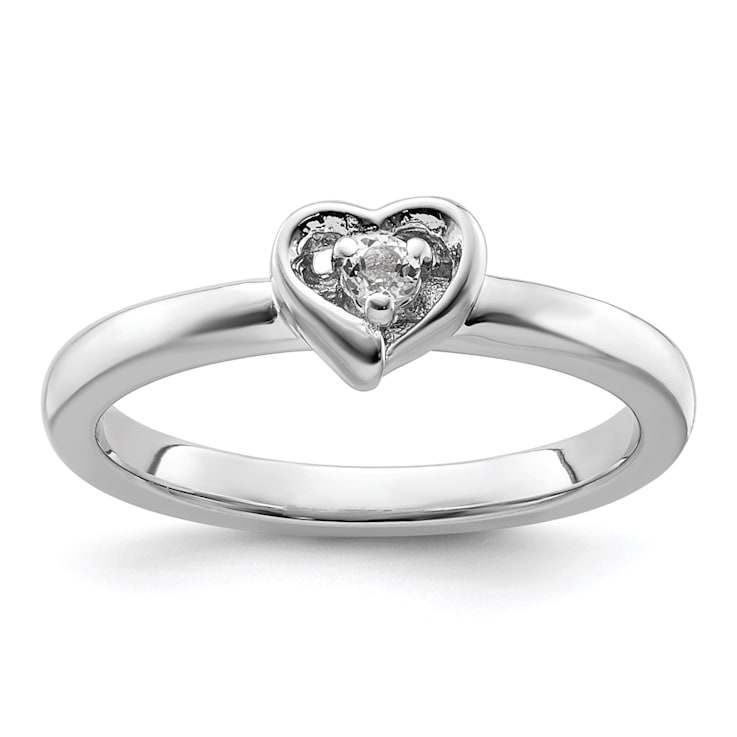 Sterling Silver Stackable Expressions White Topaz Heart Ring 0.08ctw