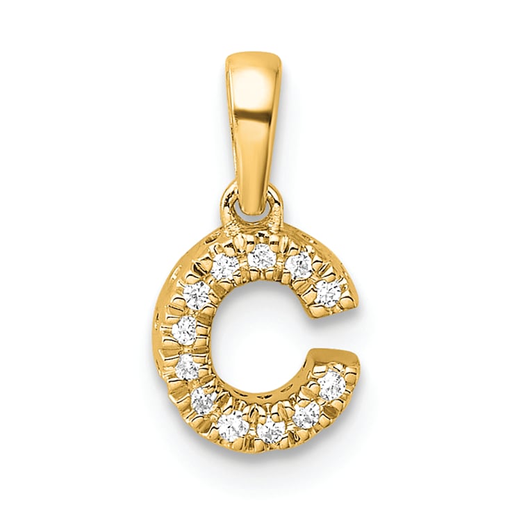 14K Yellow Gold Diamond Letter C Initial with Bail Pendant