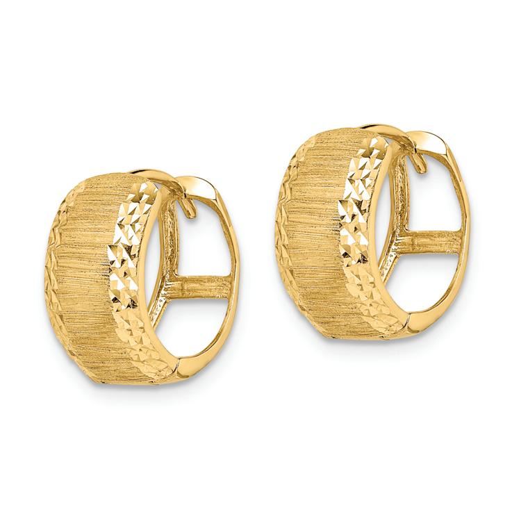 14k Yellow Gold 9/16" Diamond-cut and Textured Hoop Earrings