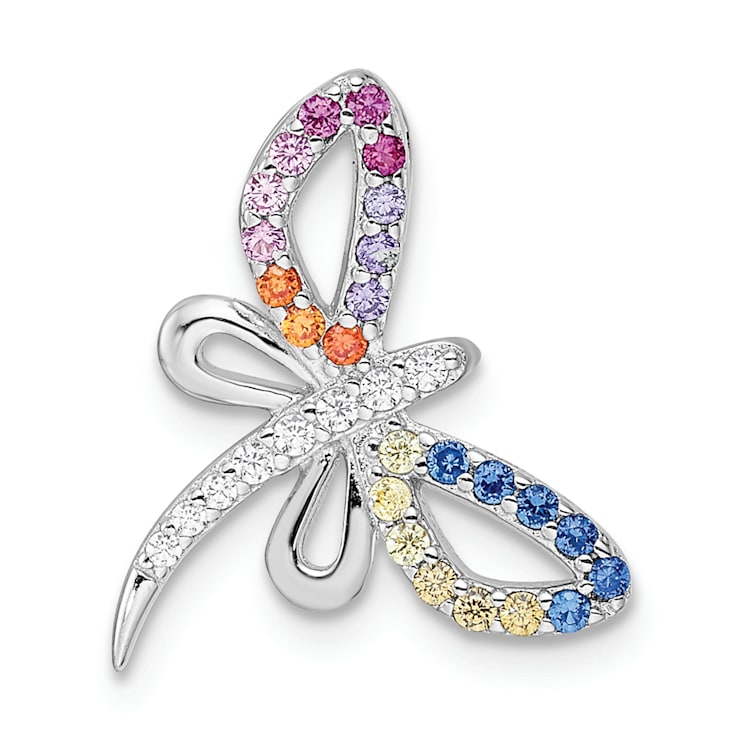 Rhodium Over Sterling Silver Multicolor Cubic Zirconia Dragonfly Chain Slide