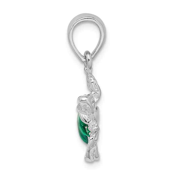 Rhodium Over Sterling Silver Polished Enameled Sea Turtle Pendant