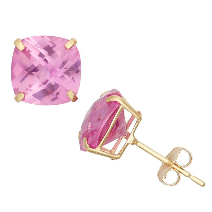 Cushion Lab Created Ruby 10K Yellow Gold Earrings 1.06ctw