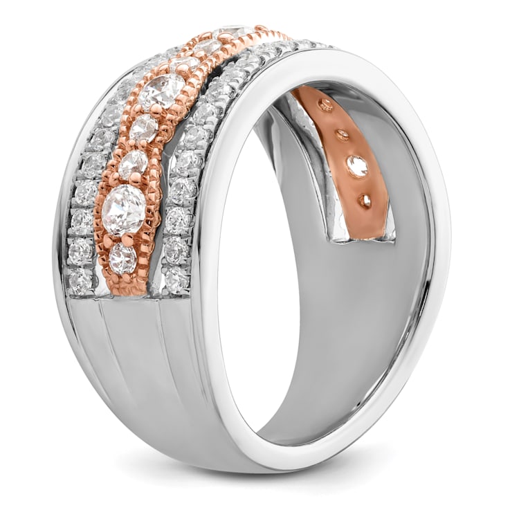 14K Two-tone White and Rose Gold Diamond Wedding Band 1.03ctw
