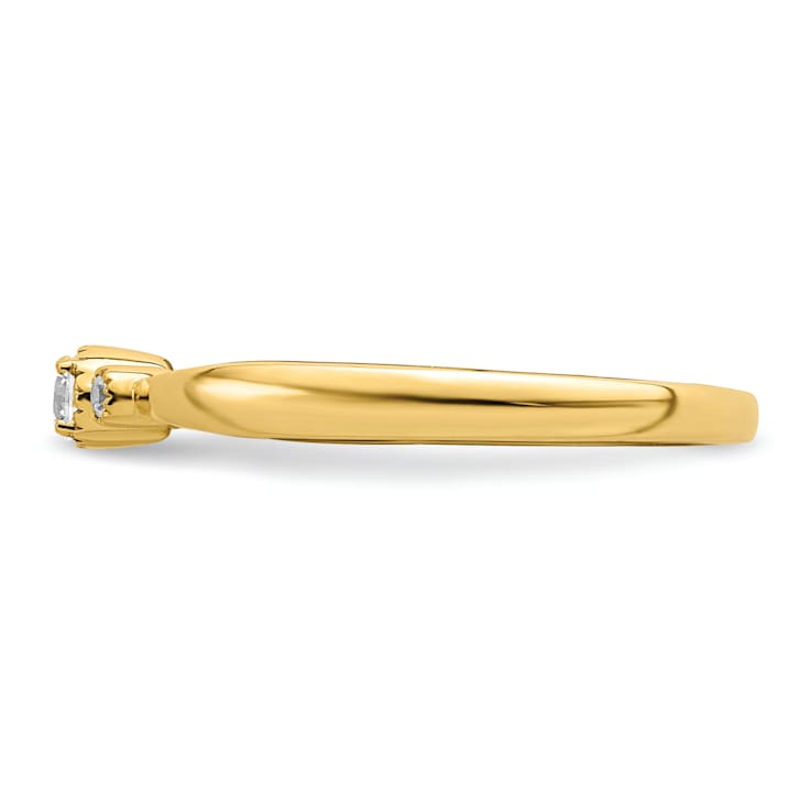 14K Yellow Gold Petite Beaded Edge Round Diamond Ring 0.1ctw