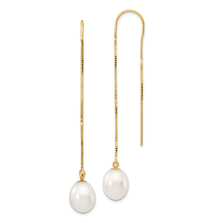 14K Yellow Gold 7-8mm White Rice Freshwater Cultured Pearl Box Chain
Threader Earrings
