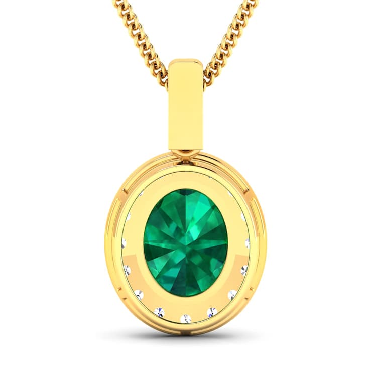 2.15ctw 14K Yellow Gold Zambian Emerald and White Diamond Pendant with
18 inch Cable Chain