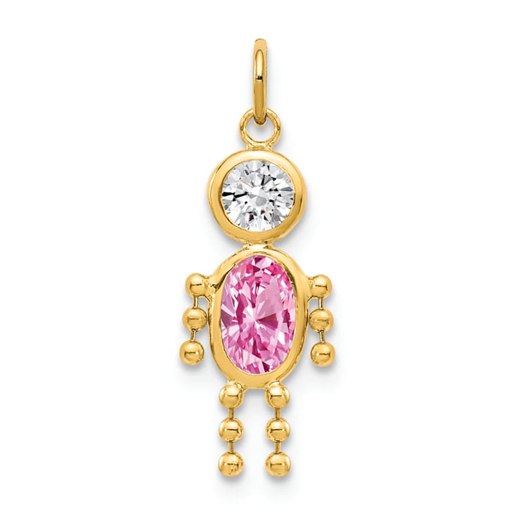 10k Yellow Gold Pink Tourmaline Simulant October Birthstone and Clear
Cubic Zirconia Boy Charm
