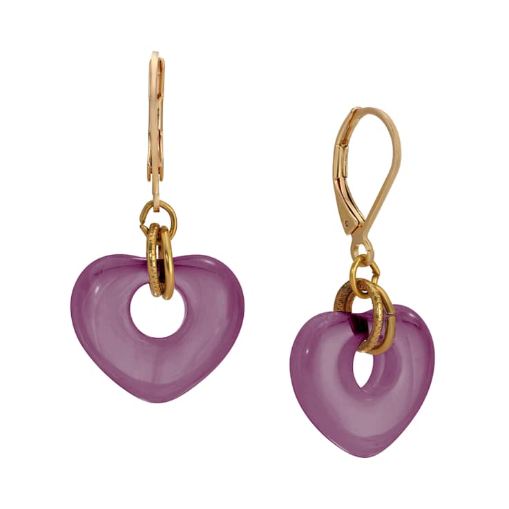 Gold Tone Glass Heart Drop Leverback Earrings