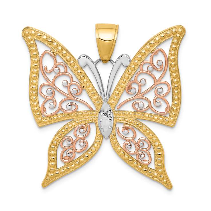14K Two-tone Gold  Diamond-Cut Butterfly Pendant