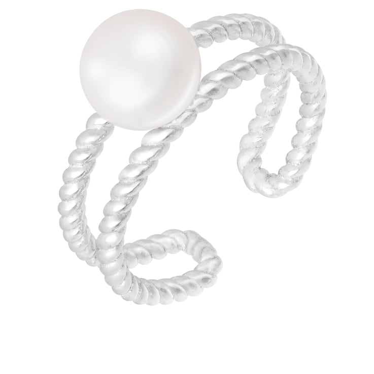 White Cultured Freshwater Pearl Rhodium Over Silver Ring