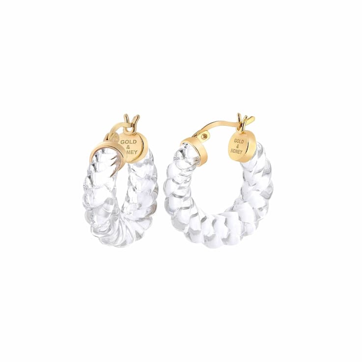 14K Yellow Gold Over Sterling Silver Clear Chunky Rope Acrylic Hoops