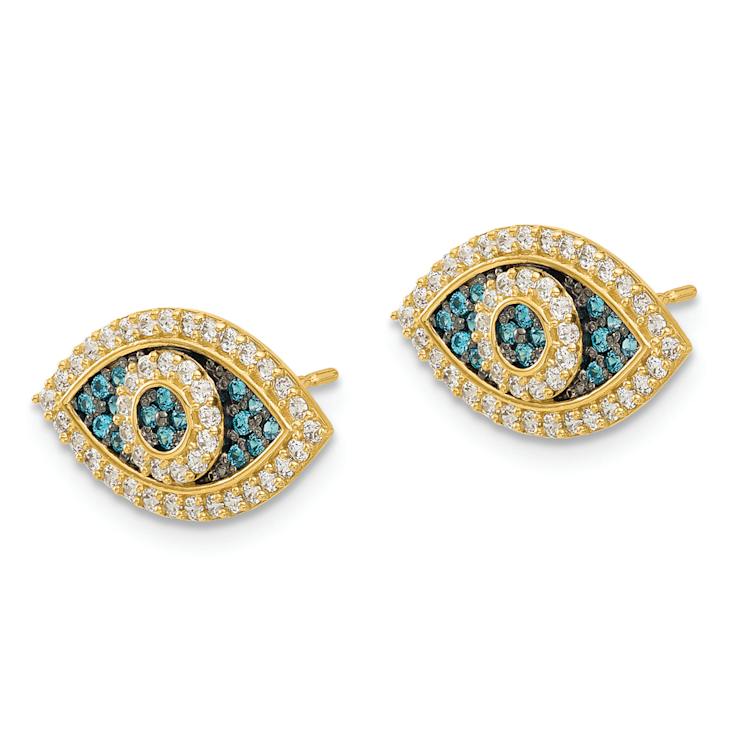 Rhodium Over 14k Yellow Gold Polished Blue and White Cubic Zirconia Evil
Eye Stud Earrings