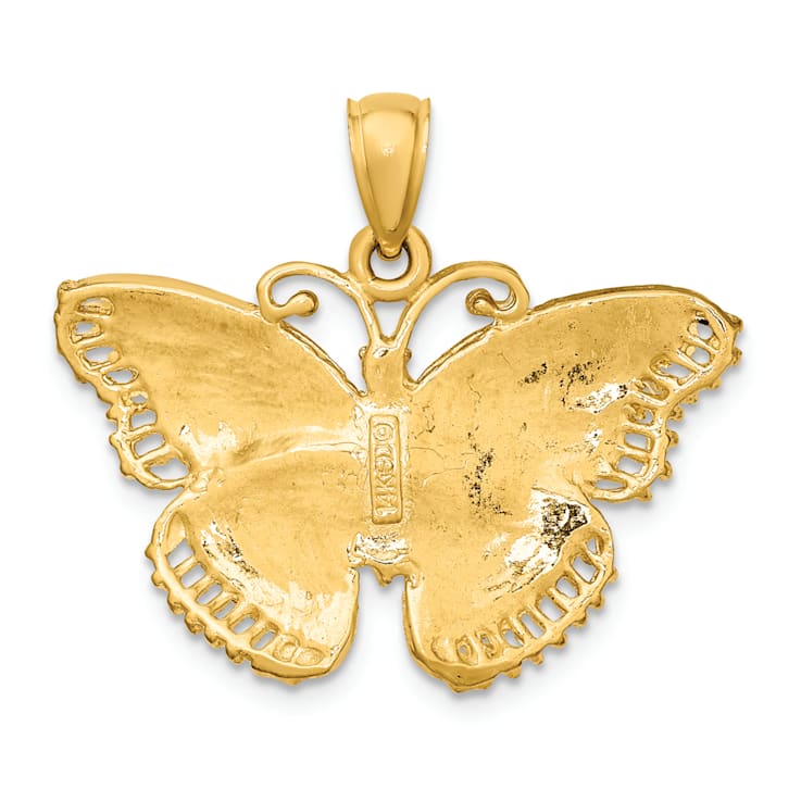 14k Yellow Gold Textured Butterfly Pendant