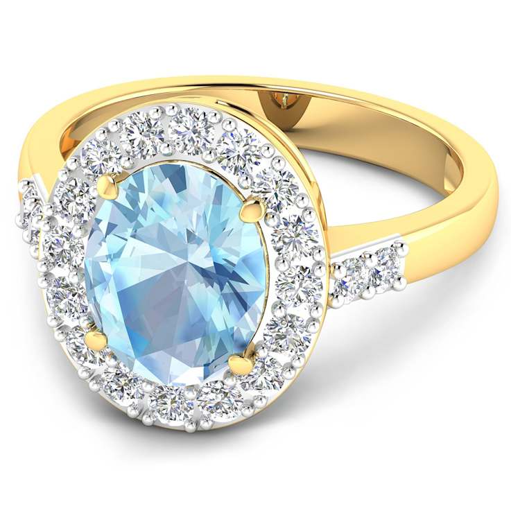 2.5ctw Blue Aquamarine and Diamond 14K Yellow Gold Halo Ring
