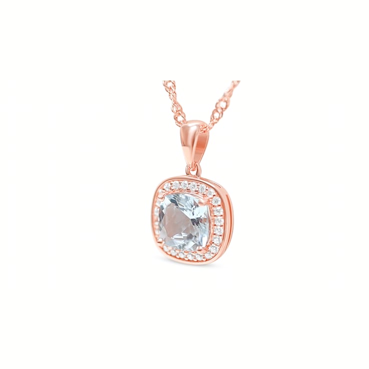 Square Cushion Aquamarine and Cubic Zirconia 18K Rose Gold Over Sterling
Pendant with chain, 1.86ctw