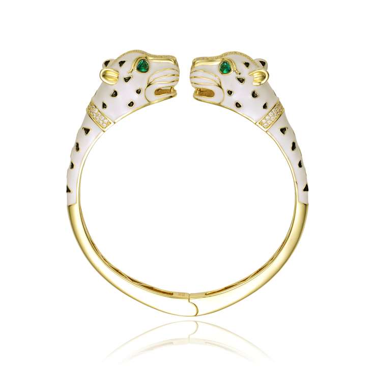 Emerald Color CZ Panther Swivel Bangle Bracelet In 14K Gold Over
Sterling Silver