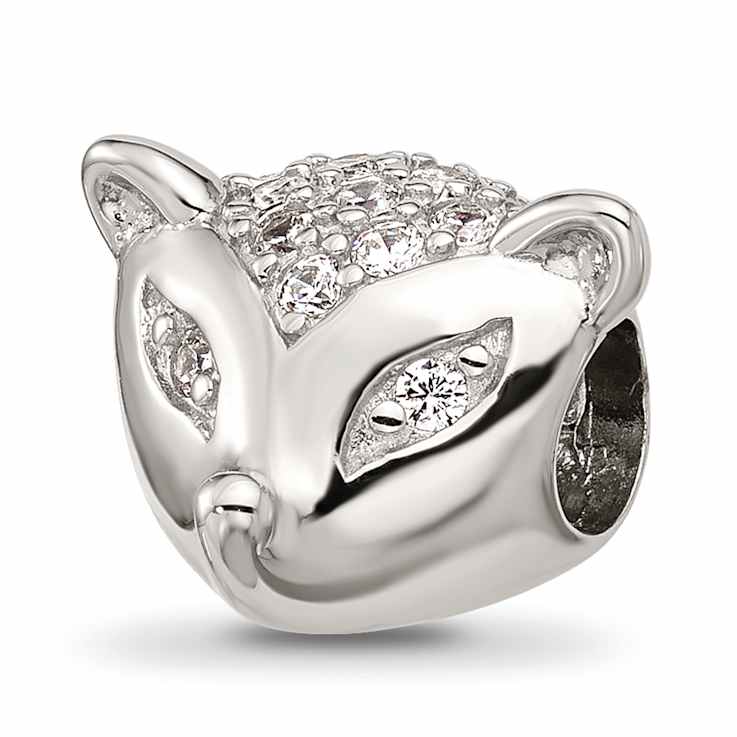Sterling Silver Cubic Zirconia Fox Face Bead