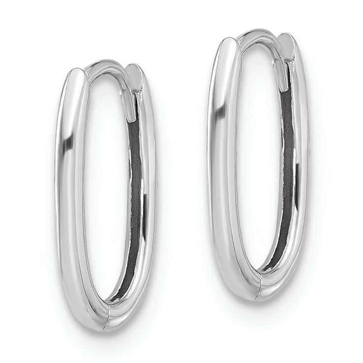 Rhodium Over 14k White Gold Polished 1/2" Oval Hinged Hoop Earrings