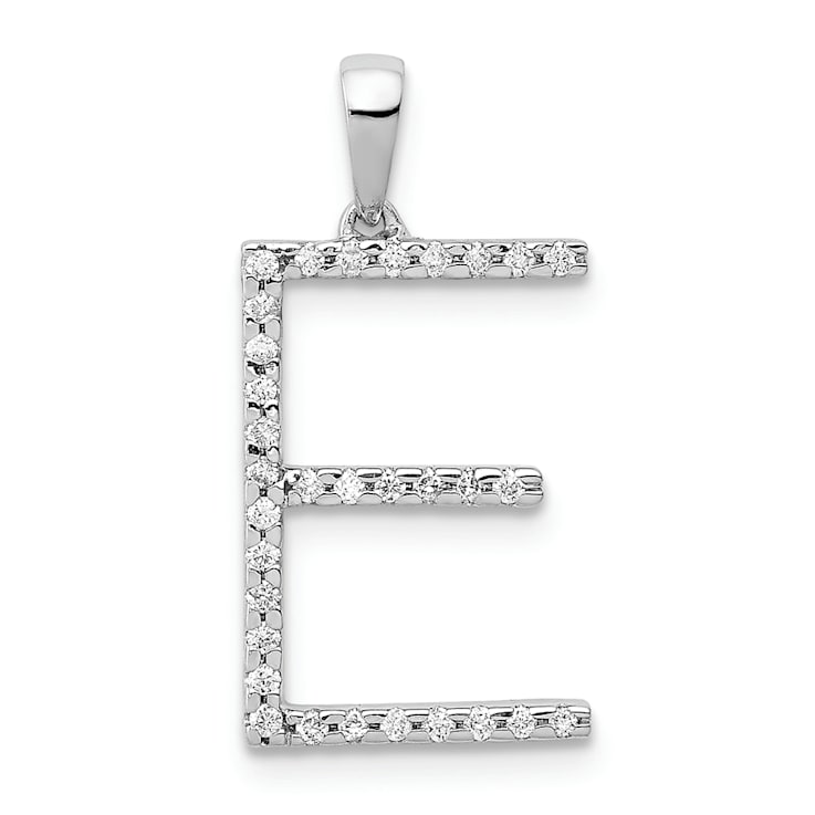 Rhodium Over 14K White Gold Diamond Letter E Initial Pendant
