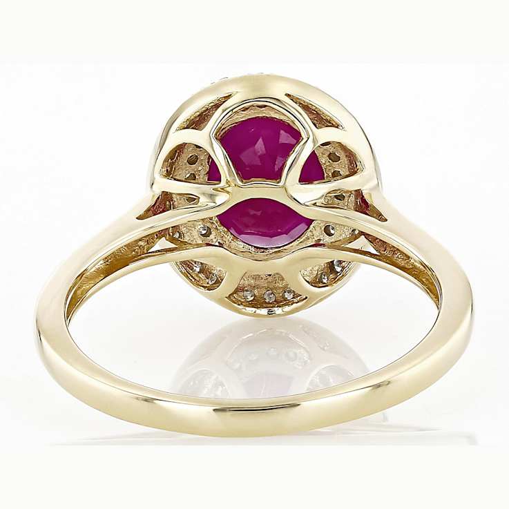 Ruby And Diamond Halo Ring In 10K Gold