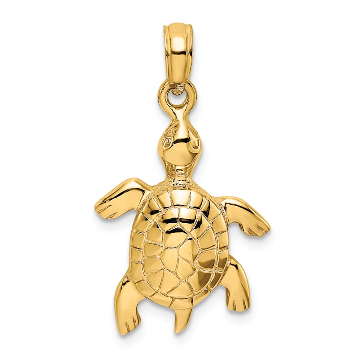 14K Yellow Gold Polished Turtle with Textured Shell Charm