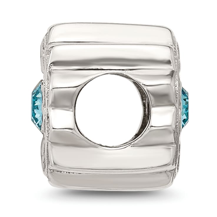 Sterling Silver Brushed and Polished Crystal Blue Bead