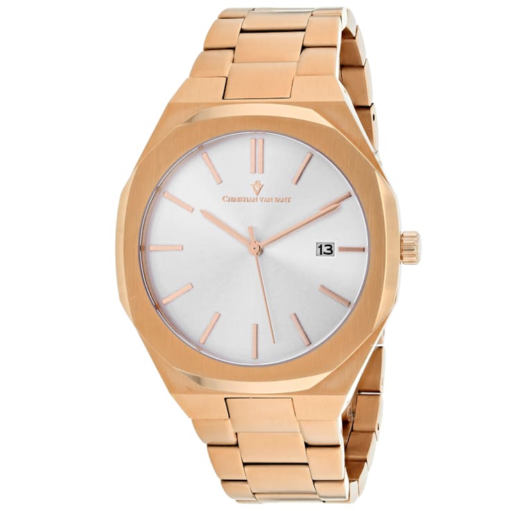 Christian Van Sant Men's Octavius Slim White Dial, Rose Stainless Steel Watch