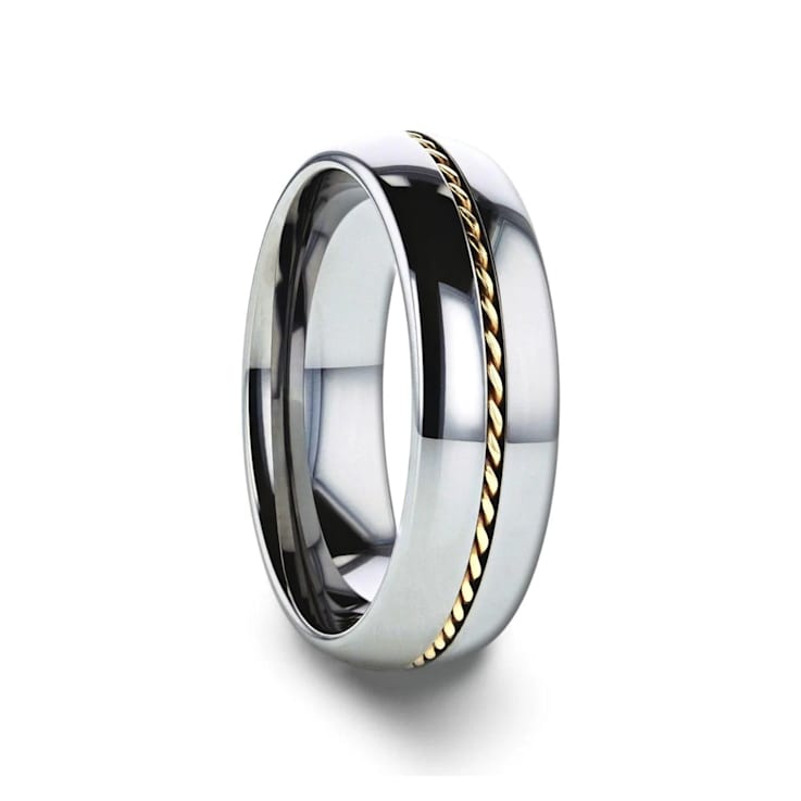 GOLDWYN Braided 14k Gold Inlay Domed Tungsten Ring 6mm