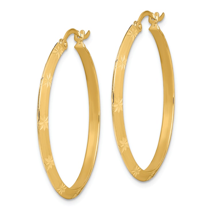 14k Yellow Gold 1 5/16" Polished Diamond-Cut Hoop Earrings