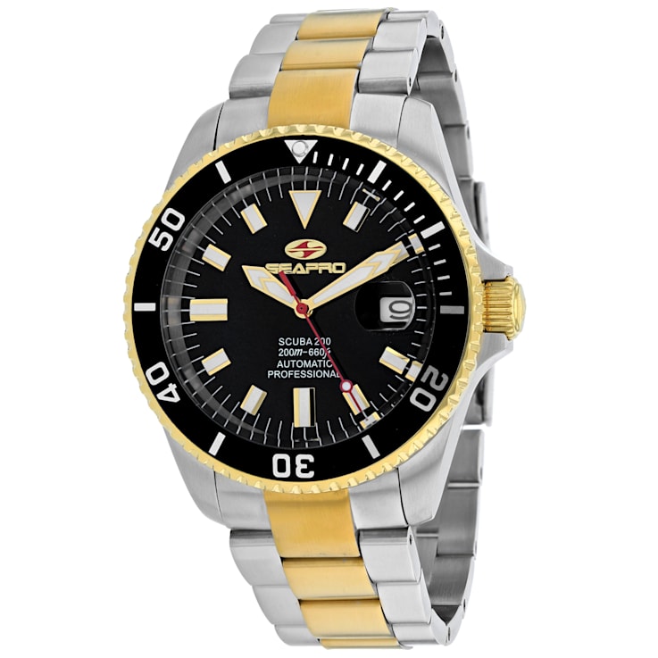 Seapro Men's Scuba 200  Black Dial, Two-tone Yellow Stainless Steel Watch