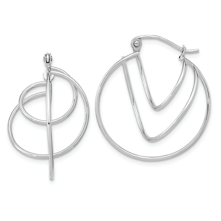 Rhodium Over 14k White Gold 1 1/16" Polished Twisted Circles Hoop Earrings