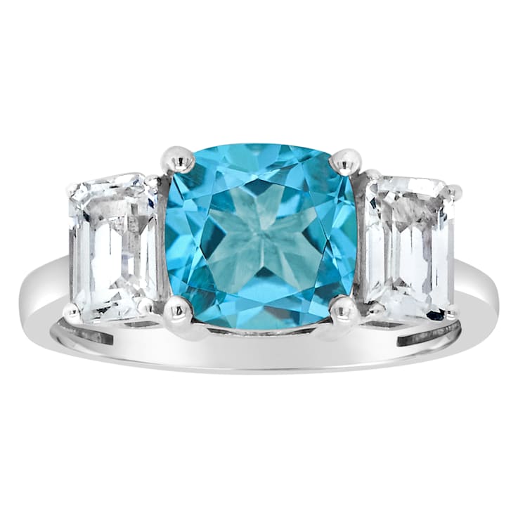 8mm Square Cushion Swiss Blue Topaz And White Topaz Rhodium Over
Sterling Silver Ring
