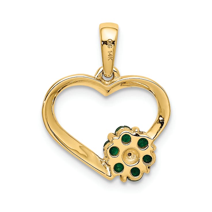 10k Yellow Gold Heart and Flower Pendant with Accent Diamond and 0.3
cttw Emerald Gemstone