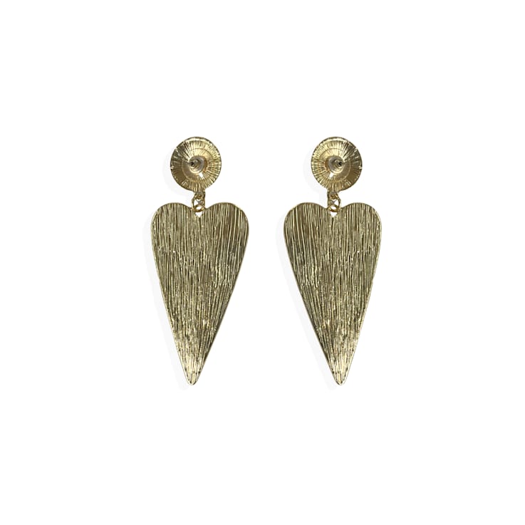 Gold Tone Heart Shape Clear Crystal Drop Dangle Earring
