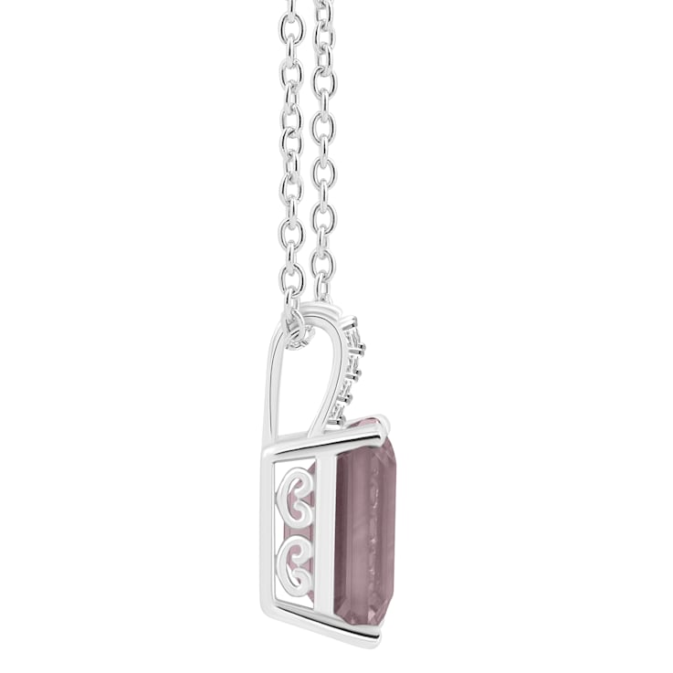 10x8mm Emerald Cut Rose Quartz With Diamond Accents Rhodium Over
Sterling Silver Pendant with Chain