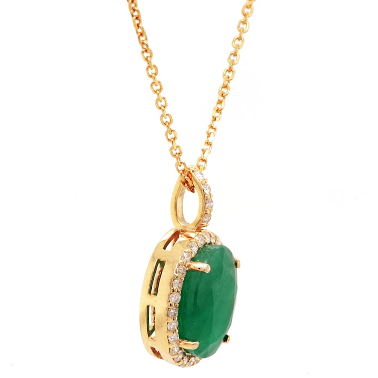 3.88 Ctw Emerald and 0.24 Ctw White Diamond Pendant in 14K YG